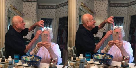 Photo Of A Grandpa Doing His Wifes Hair Goes Viral For All The Right
