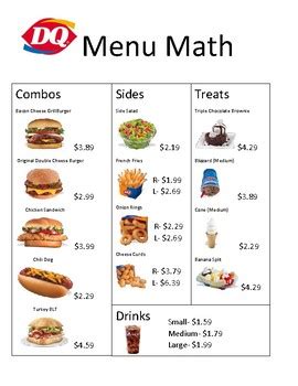 Freebies free menu math worksheets pdf, menu math worksheets printable, restaurant menu math drills long division. Dairy Queen Menu Math by Lifeskills Connections With Mrs ...