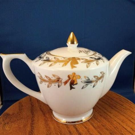 Vintage Teapot Lefton China 50th Anniversary Gold Accents With Lefton