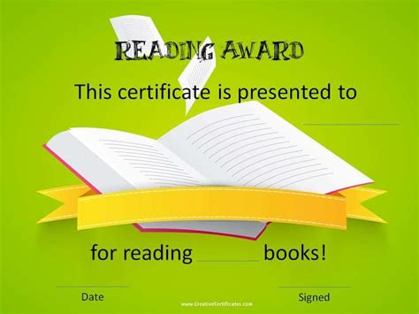 Editable Reading Award Certificates Reading Awards Certificate