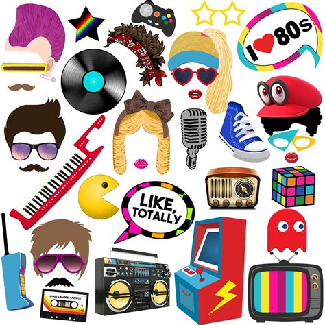 Buy 80s Photo Booth Props 38pcs 80s Party Decorations 80s Theme Photo