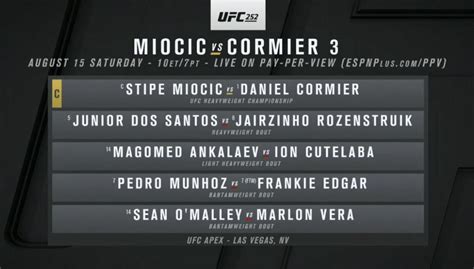 Ufc 252 live stream will be available for free online in the us, uk, and germany. UFC 252 Main Card : MMA