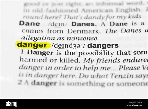 Detail Of The English Word Danger Highlighted And Its Definition From