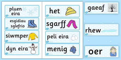 Free Winter Topic Word Cards Welsh Translation Twinkl