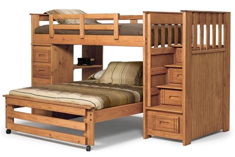 Twin Over Full Loft Bunk Bed With Stairs Bunk Beds Loft Beds Solid Wood Beds Beds W Stairs