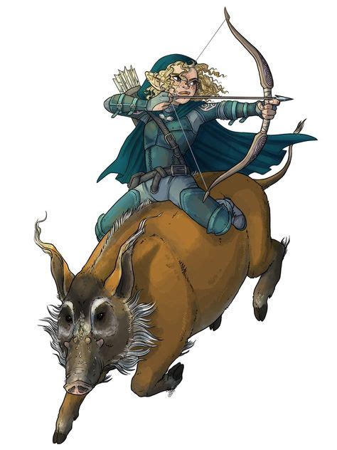 Blonde Female Halfling Archer Bow Arrows Quiver Ranger Fighter Boar