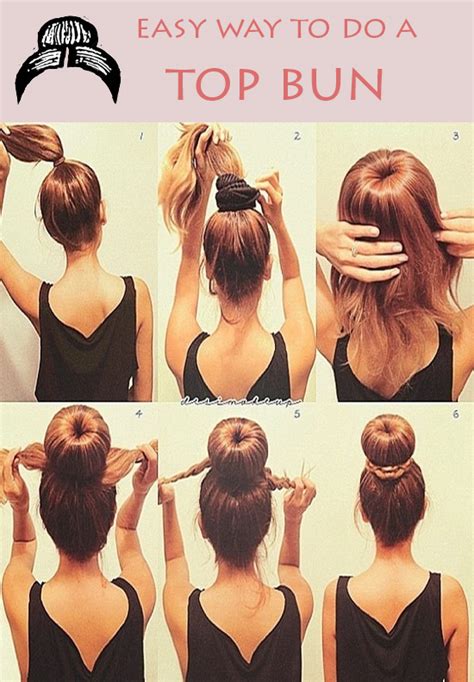 This variation can be create this style by putting your hair in a low, loose ponytail. Easy Top Bun! | Home and Heart DIY