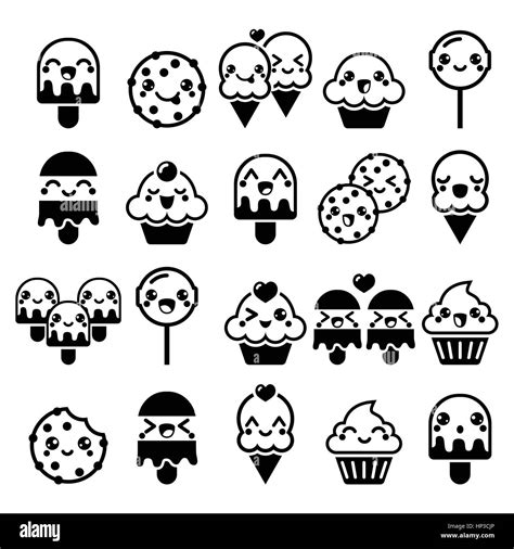 Cute Kawaii Food Characters Cupcake Ice Cream Cookie Lollipop