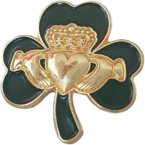 Irish Claddagh Gold Crowned Heart 25cm Shamrock Lapel Pin Badge St