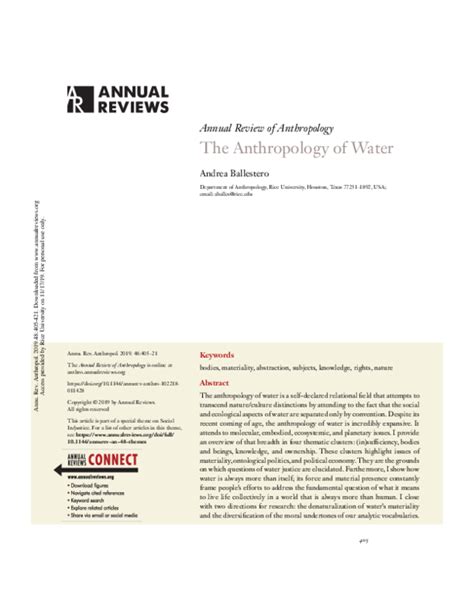 Pdf The Anthropology Of Water Andrea Ballestero