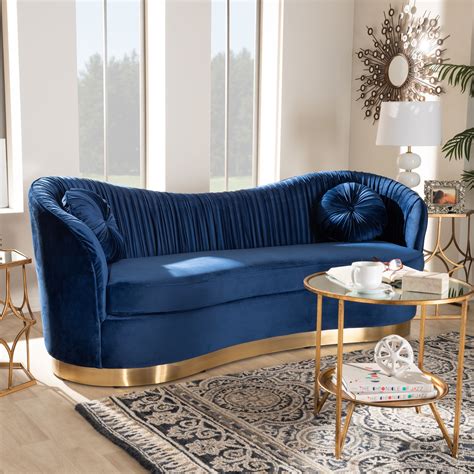 Baxton Studio Nevena Glam Royal Blue Velvet Fabric Upholstered Gold