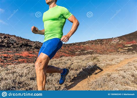 Trail Runner Ultra Running Man Athlete On Desert Path In Dry Heat