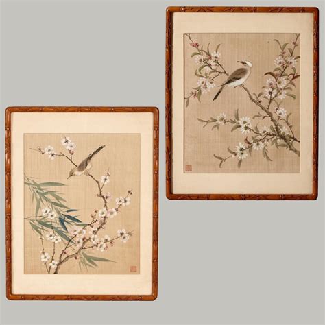 Japanese Silk Painting Flowers And Birds Art Oriental