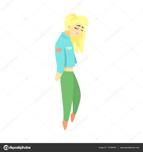 Sad Teenage Blond Girl Feeling Blue Part Of Depressed Female Cartoon