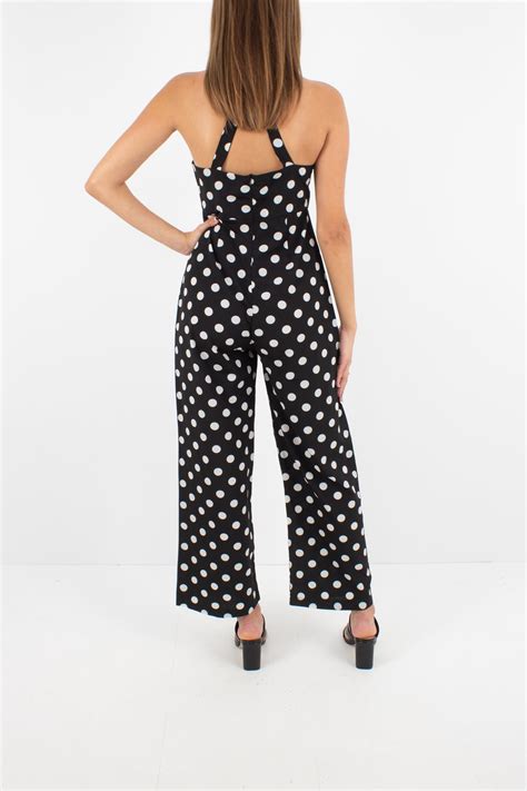 black and white polka dot jumpsuit size xs s marlowvintage
