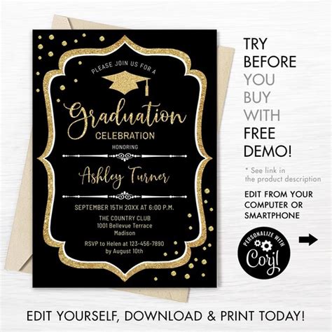 Graduation Invitation Instant Download Digital Template Etsy