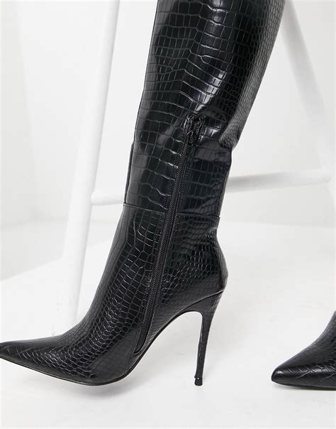 Public Desire Wide Fit Aimi Knee Boots In Black Croc Asos Knee