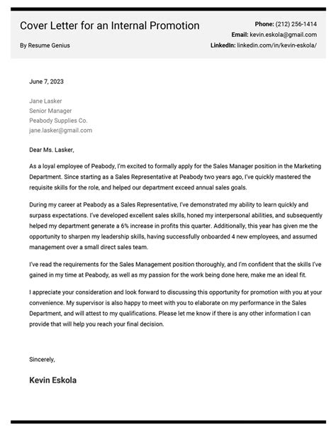 Cover Letter For Internal Position And Promotion Examples