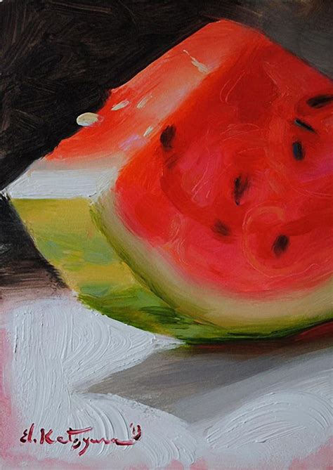 Watermelon Elena Katsyura Oil On Gesso Board Contemporary Artist