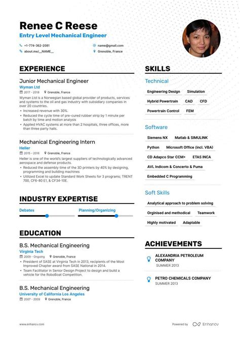 Only add your gpa to your college mechanical engineering resume sample if you graduated in the last three years. Top Entry Level Mechanical Engineer Resume Examples + Expert Tips | Enhancv.com