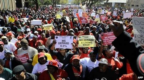 South African Workers March In Wage Strike Bbc News
