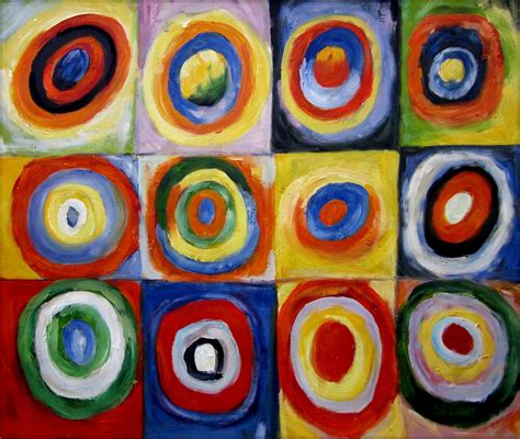 Framed Oil Painting Kandinsky Squares With Concentric Circles Repro