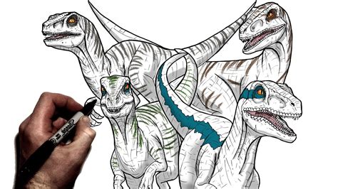 How To Draw Raptor Squad Step By Step Jurassic World Youtube