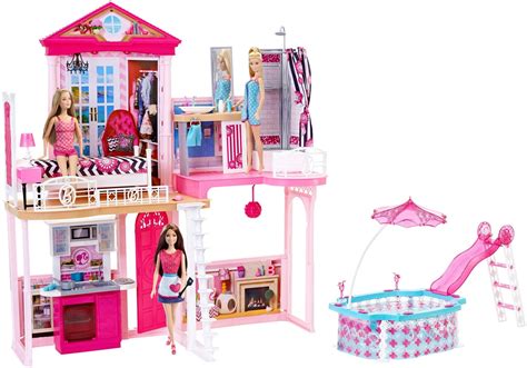Buy Barbie Complete Home Set House And Pool Tset Inc 3 Dolls And 3 Furniture Sets Online At