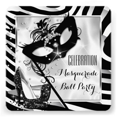 black white zebra masquerade ball party 2 invitation zazzle masquerade ball party zebra