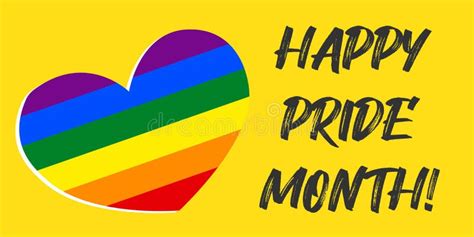 happy lgbt pride month banner with rainbow heart on yellow background stock illustration