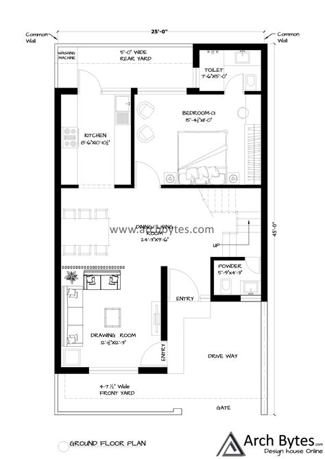 House Plan For 25x45 Feet Plot Size 125 Square Yards Gaj Archbytes
