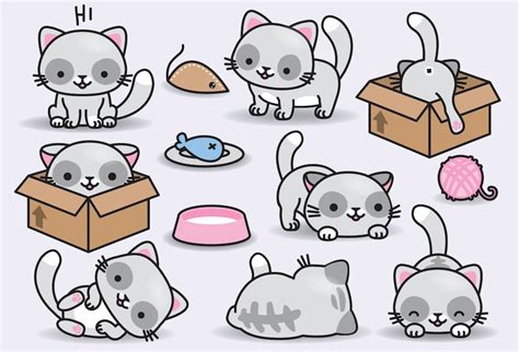 Premium Vector Clipart Kawaii Cats Cute Cats Clipart Set Etsy