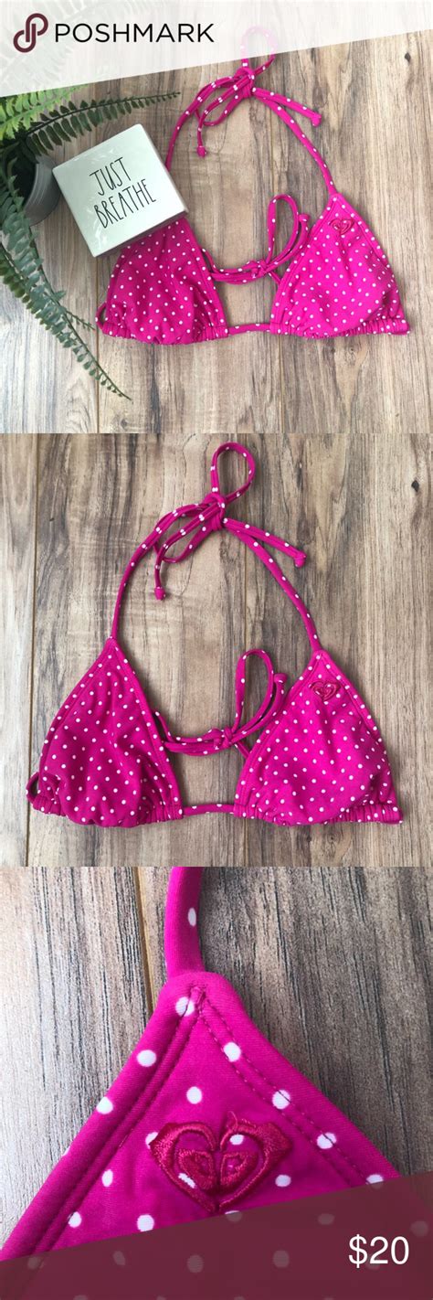Roxy Pink Polka Dot Swim Bikini Triangle Top Large Pink Polka Dots