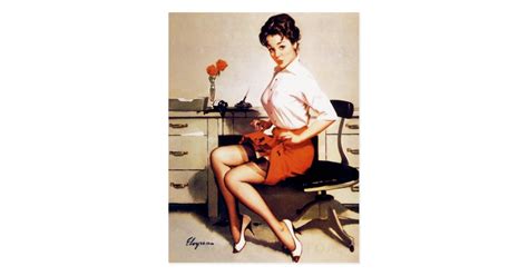 Vintage Gil Elvgren Office Corporate Pinup Girl Postcard Zazzle