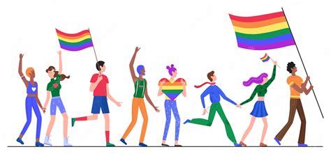 personas en la ilustración del desfile del orgullo lgbt dibujos animados lesbiana gay bisexual