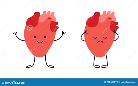 Healthy Happy Heart And Sad Unhealthy Sick Heart Characters Check
