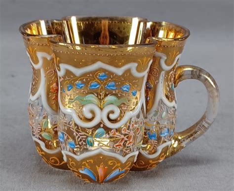 Moser Harrach Bohemian Raised Enamel Floral And Heavy Gold Quatrefoil Tea Cup Ebay