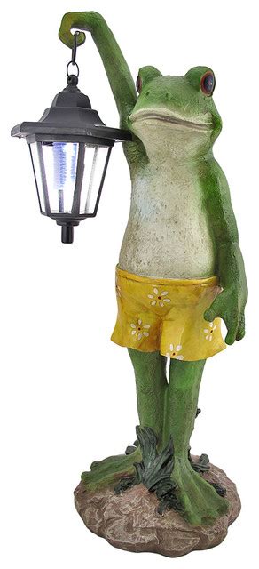 Outdoor Frog With Lantern Solar Light Garden Accent Traditional