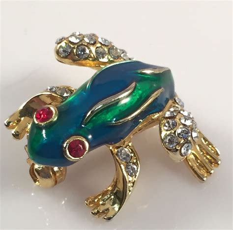 Green And Blue Enamel Rhinestone Tree Frog Pin Brooch Adorable Ebay