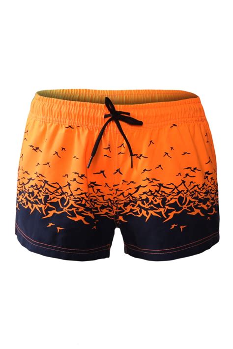 Orange Black Sea Gull Printed Women Swim Shorts Swim Shorts Women Swimwear Shorts Swim Shorts