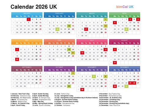 Calendar 2026 Uk Bimcaluk 🇬🇧