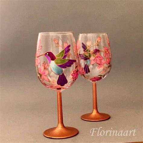 T Ideas For Hummingbird Lovers Unique Ter Hand Painted Wine Glasses Bird Wine Glasses