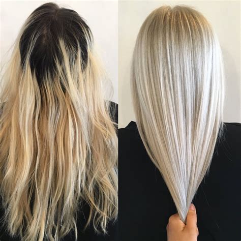 makeover grown out and faded to ice blonde blonde roots blonde layers roots hair platinum
