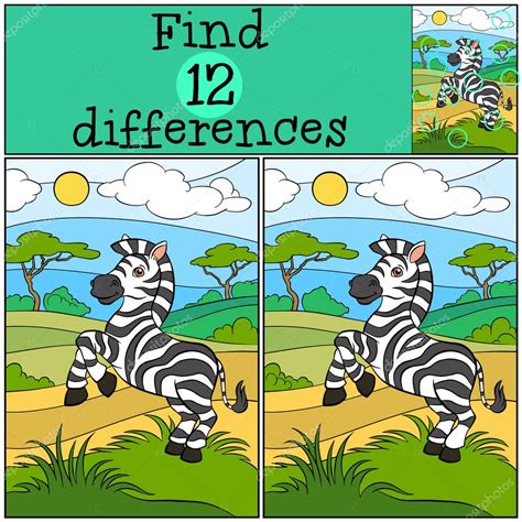 Children Games Find Differences Cute Little Zebra