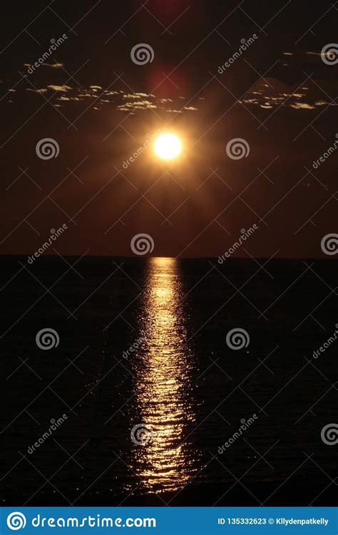 Panama City Beach Florida Moonset Over The Gulf Of Mexico Stock Image
