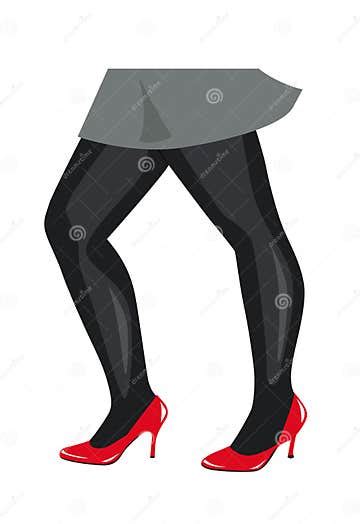 Female Legs In Black Stockings And Red Shoes Stock Vector