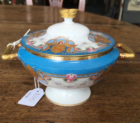 Limoges Porcelain Sugar Bowl Ornate Gilt On Blue Ground C 1875 Ebay