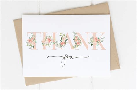 Pink Thank You Card File Printable Instant Download Floral Etsy