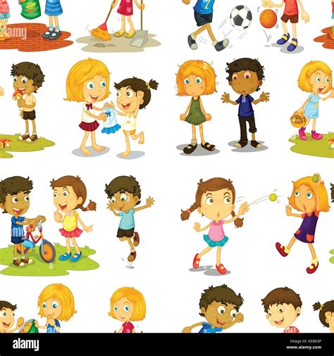 Los niños en diferentes acciones integradas Imagen Vector de stock - Alamy