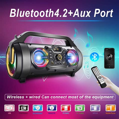 Bluetooth Speakers 30w Portable Bluetooth Boombox With Subwoofer Fm Radio Rgb Colorful Lights